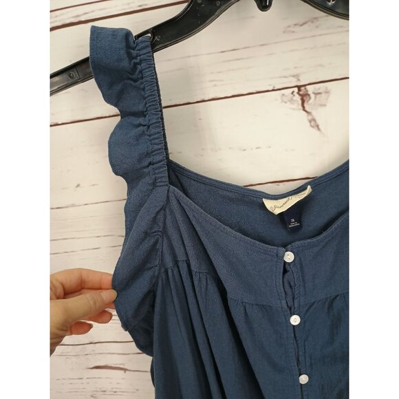 Universal Thread 2X Navy Blue Button-Front Dress With Ruffle Straps - Picture 3 of 7